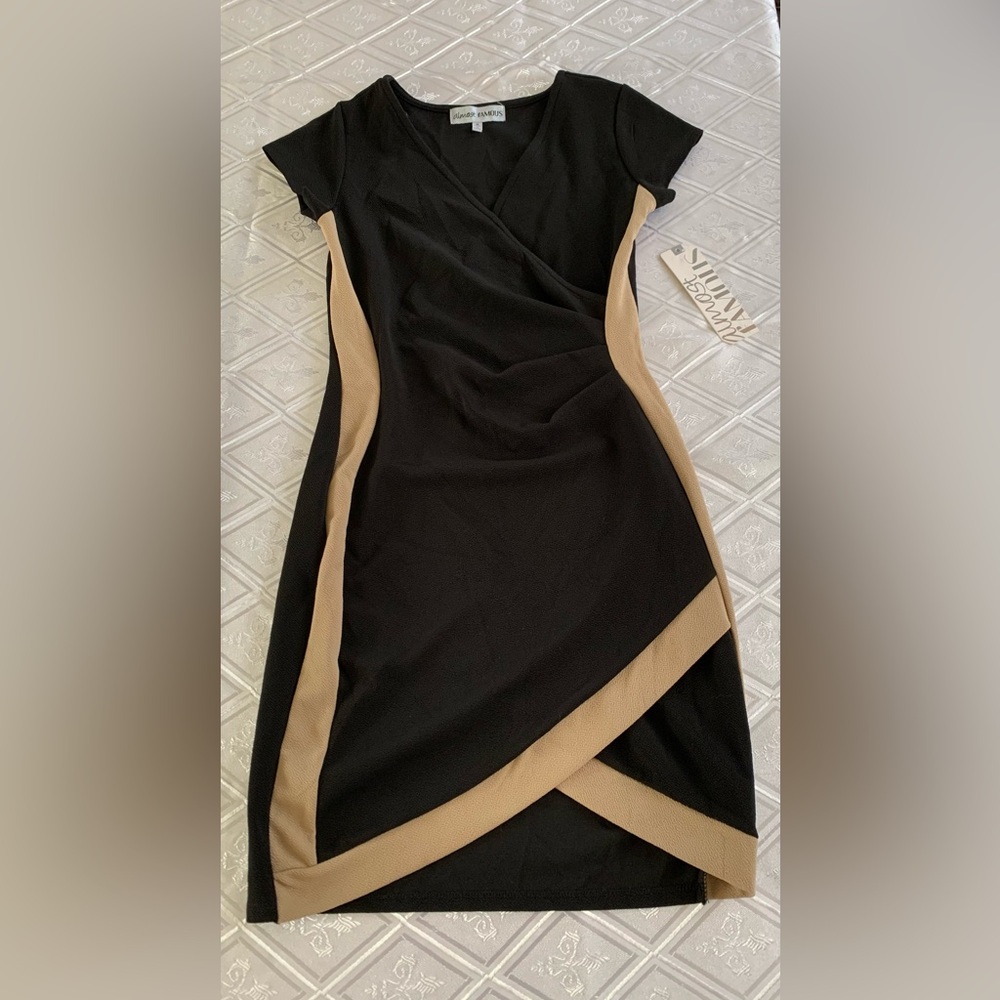 Almost Famous Black and Tan Asymmetrical Dress
